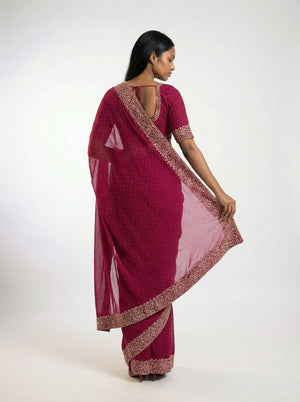Vijithra Silk Rani Pink Embroidered Saree with Intricate Floral Border Work