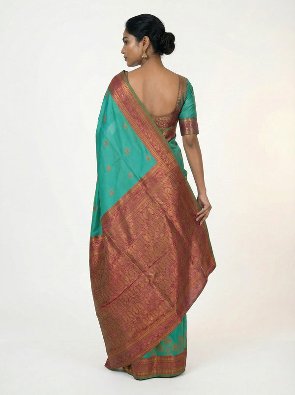 Semi Silk Premium Peacock Green Saree with Classic Butta Motifs