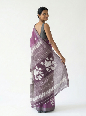 Chanderi Cotton Purple Floral Printed Pattern Saree