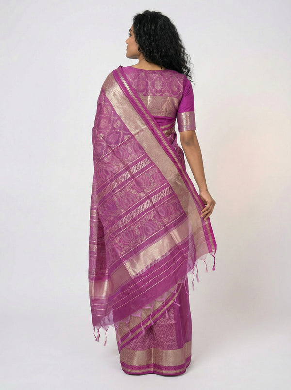 Semi Tussar Silk Women’s Saree with Geometric Zig Zag Pattern