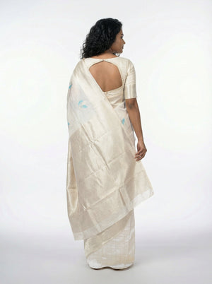 Semi Silk Classic Off White Saree with Alternating Leaf Motifs