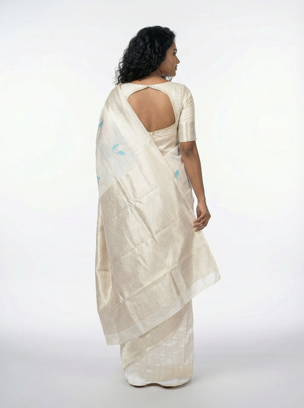 Semi Silk Classic Off White Saree with Alternating Leaf Motifs