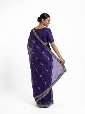 Organza Royal Blue Stone Work  Designer Saree