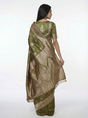 Semi Silk Women’s Olive Green Saree with Spread Butta Motifs