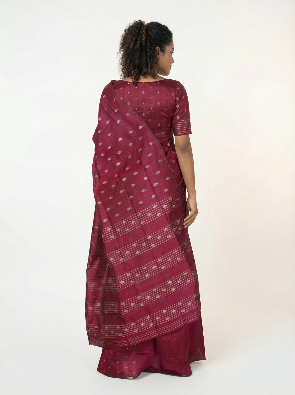 Semi Silk Ruby Pink Silk Saree for Women with Thread Butta Pattern