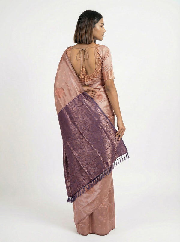 Semi Silk Elegant Ivory Brown Saree with Minimal Paisley Pattern