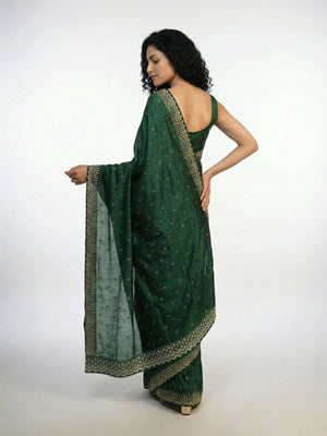 Vijithra Silk Elegant Green  Stone Work Party Wear Saree