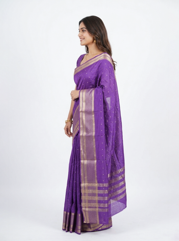 Chanderi Silk Purple Zari Border Saree