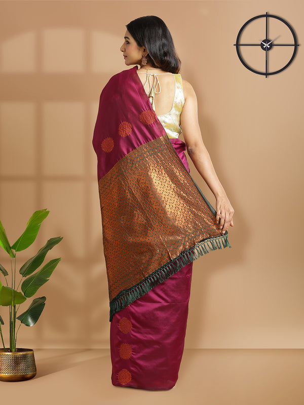 Purple Color Poly Silk Saree With Copper Thread Worked Buttas Over Body