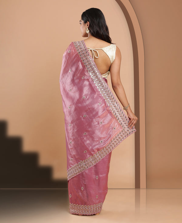 Organza Ethnic Wear Rose Gold Color Saree