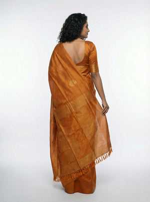 Semi Silk Ochre Yellow  Saree with Spaced Butta Design – Festive & Traditional Wear for Women