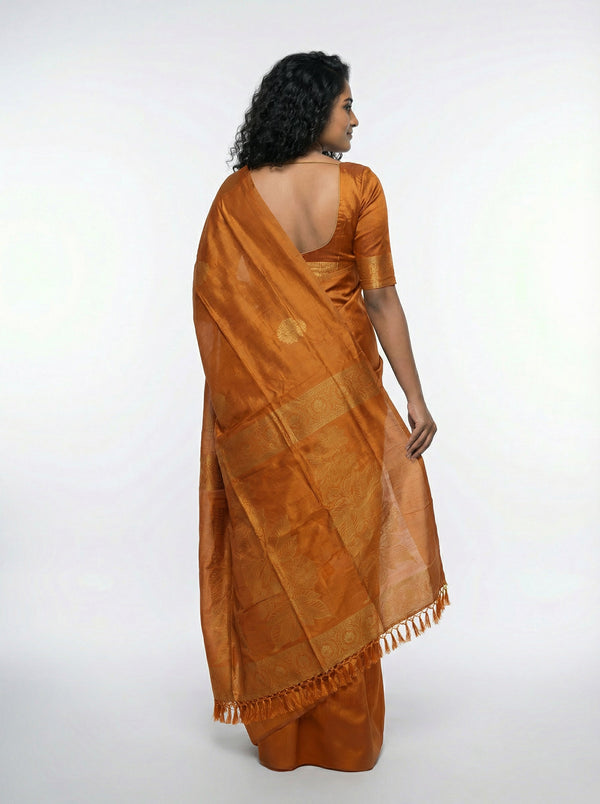 Semi Silk Ochre Yellow  Saree with Spaced Butta Design – Festive & Traditional Wear for Women