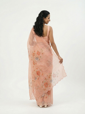 Organza Soft Peach Embroidered Saree