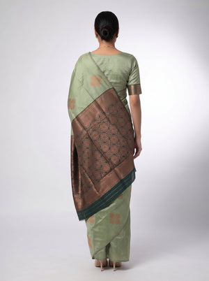Art Silk Sage Green Zari Woven Saree with Floral Butta