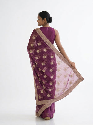 Vijithra Silk Violet Floral Embroidery Saree