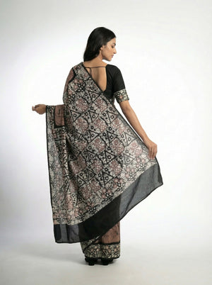 Cotton Coffee Brown Saree with Artistic Batik Design and Printed Pallu
