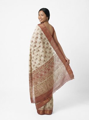 Chanderi Cotton  Beige Floral Butta Printed Saree