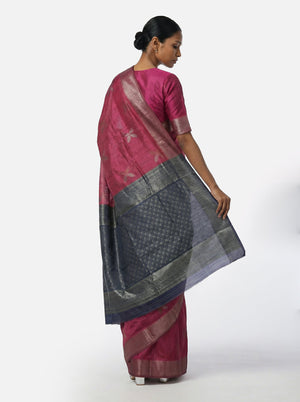 Art Silk Magenta Zari Butta Traditional Saree with Contrast Border