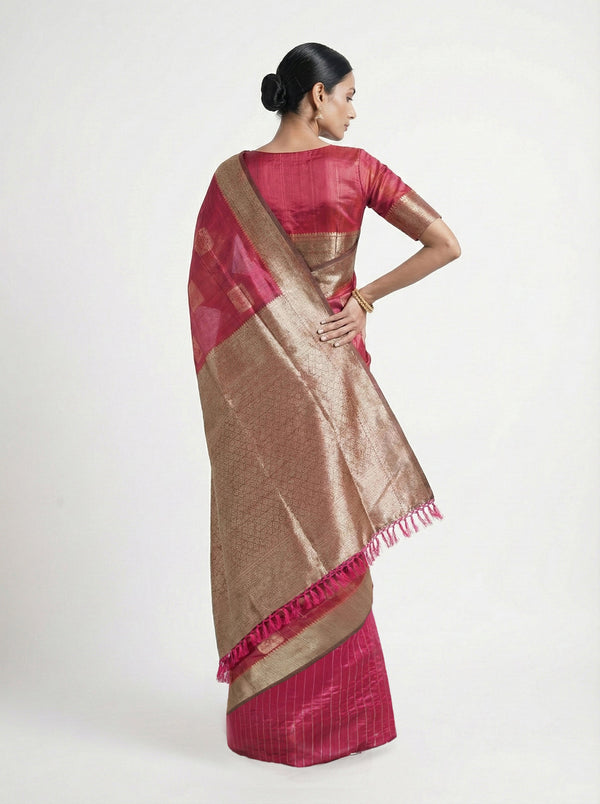 Semi Silk Premium Ruby Pink Saree with Chicku Contrast Blouse