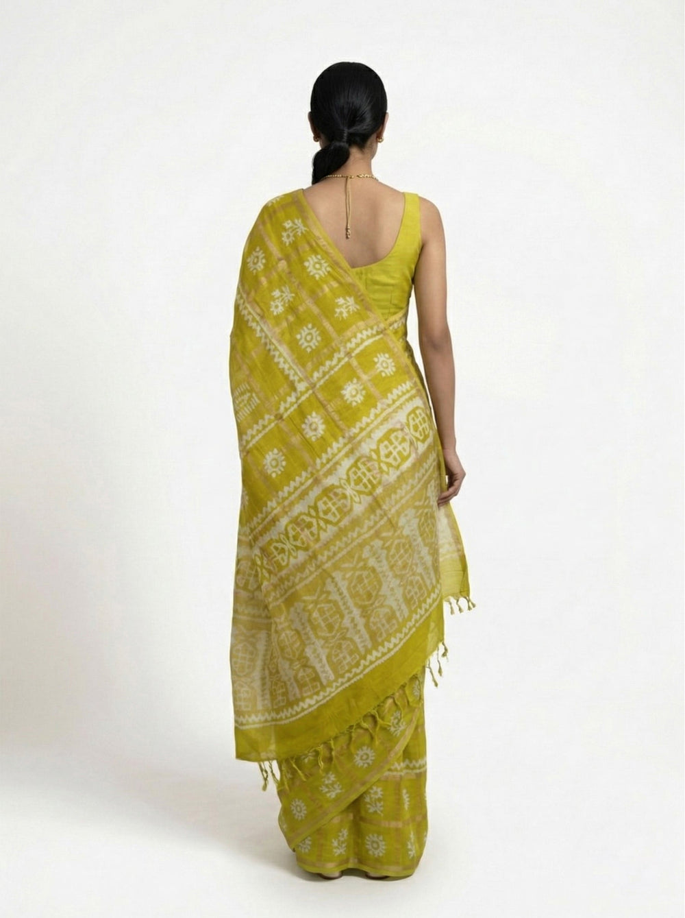 Chanderi Cotton Mustard Yellow Ethnic Print Saree
