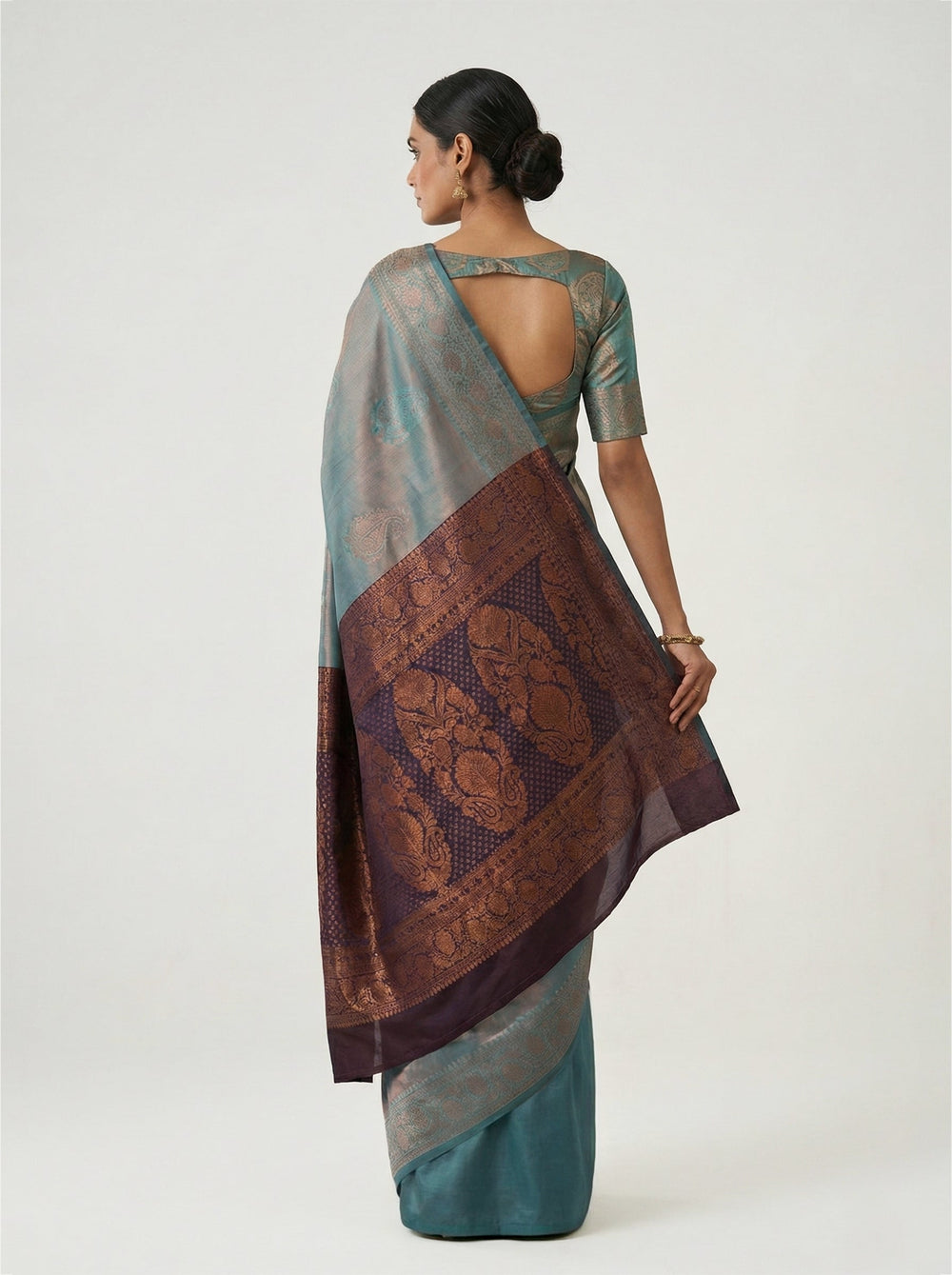 Semi Silk Powder Blue Festive Wear Saree with Designer Floral Buttas