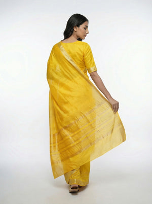 Cotton Mustard Yellow Saree with Elegant Zari Border and Minimal Design