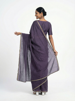 Shimmer Organza Dusty Purple Plain Saree with Minimal Embellished Border