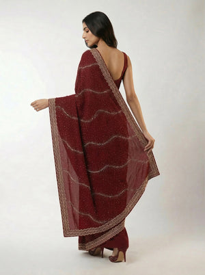 Vijithra Silk Rich Maroon Stone Work Party Wear Designer Saree