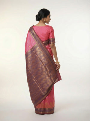 Semi Silk Premium Hot Pink Saree with Floral Butta Design