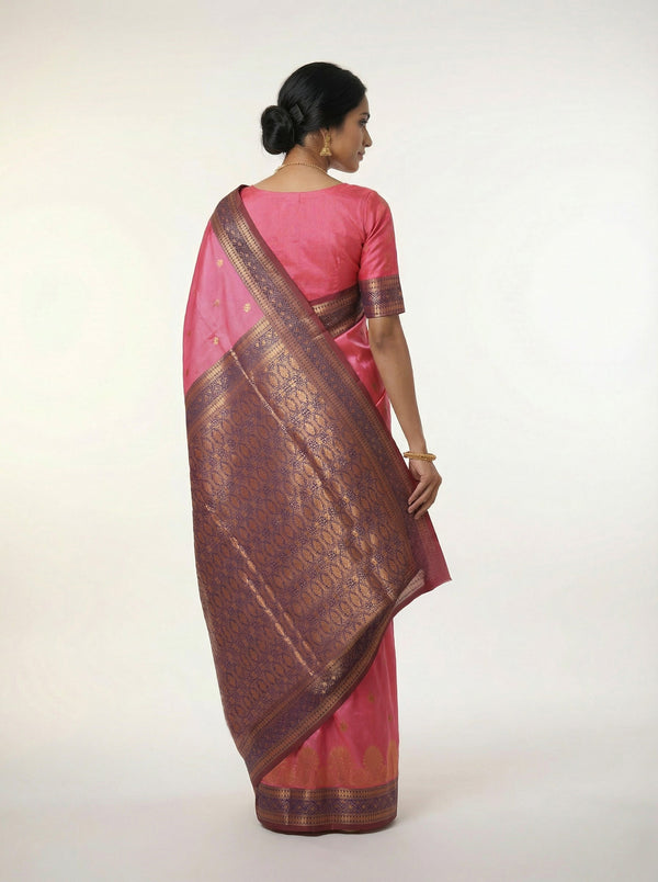 Semi Silk Premium Hot Pink Saree with Floral Butta Design