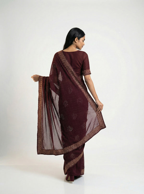 Vijithra Silk Wine Purple Stone Work Designer Saree