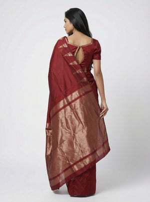 Semi Silk Maroon Party Wear Saree – Simple & Elegant