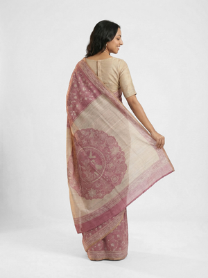 Chanderi Cotton Pink Embroidered Festive Wear Saree
