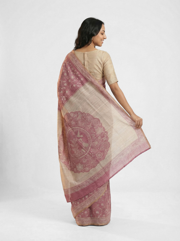 Chanderi Cotton Pink Embroidered Festive Wear Saree