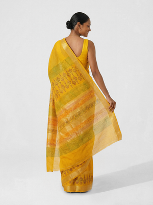 Chanderi Cotton Mustard Yellow Traditional Motif Saree