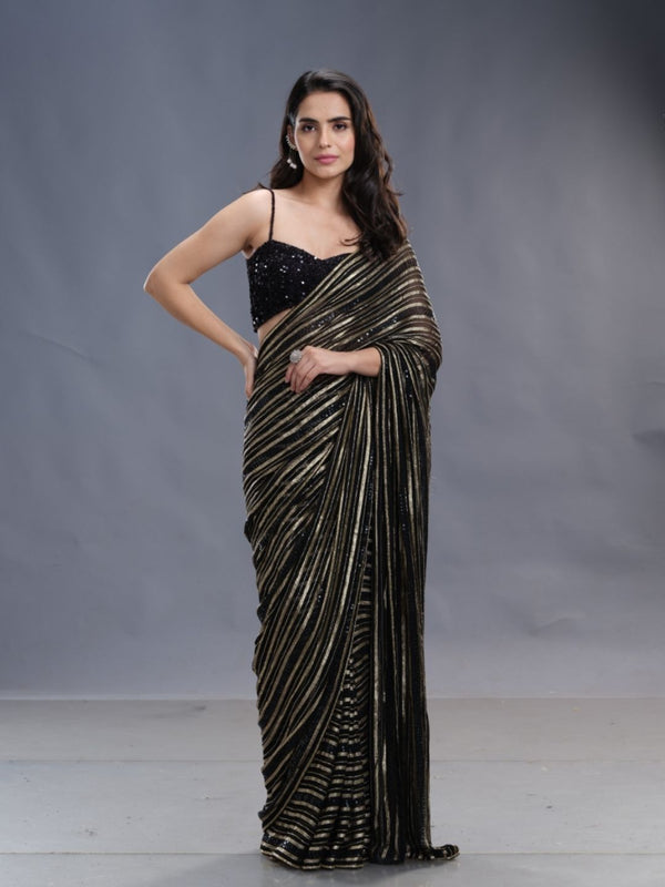 Golden Lace Work & Black Designer Fancy Saree
