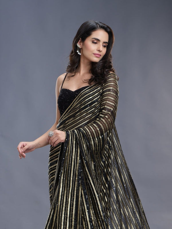 Golden Lace Work & Black Designer Fancy Saree