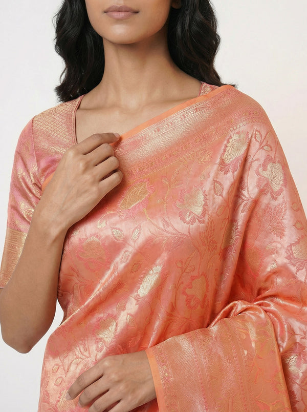 Semi Silk Carrot Peach Elegant Saree