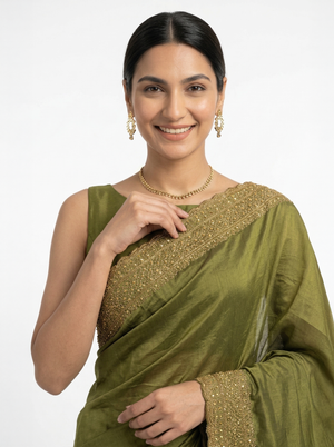 Vijithra Silk Olive Green Rich Zari Border Designer Saree
