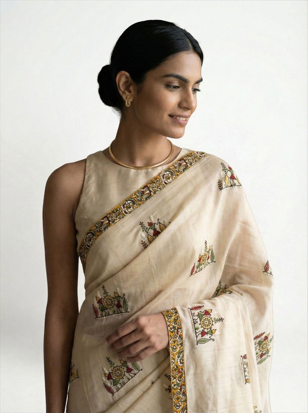 Chanderi Cotton Off White & Multicolor Floral Motif Pattern Saree