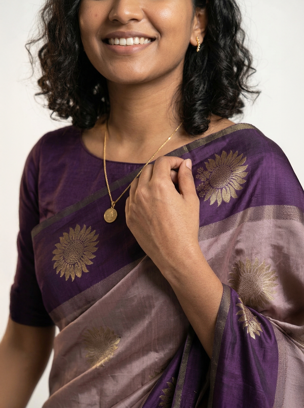 Art Silk Mauve and Deep Purple Zari Woven Saree with Floral Butta