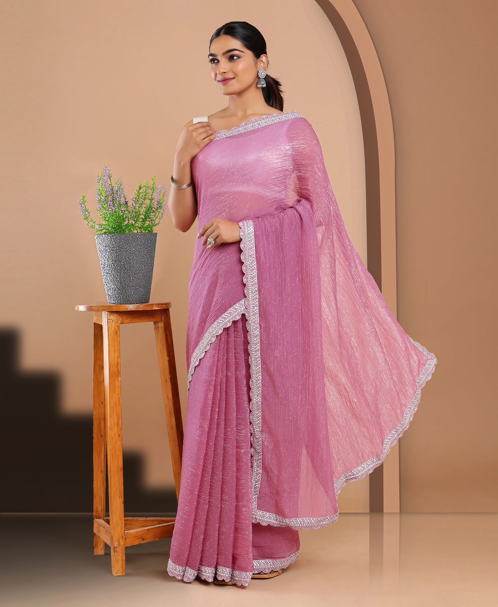 Organza Ethinic Wear Pink Color Saree