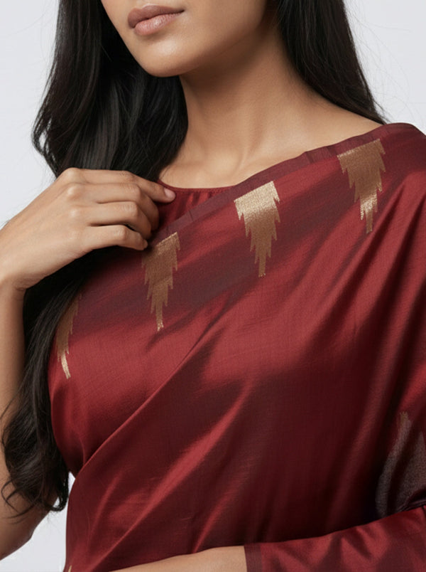 Semi Silk Maroon Party Wear Saree – Simple & Elegant