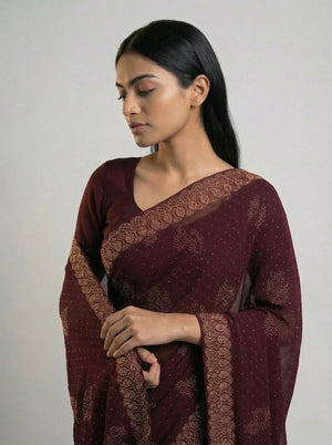 Vijithra Silk Wine Purple Stone Work Designer Saree