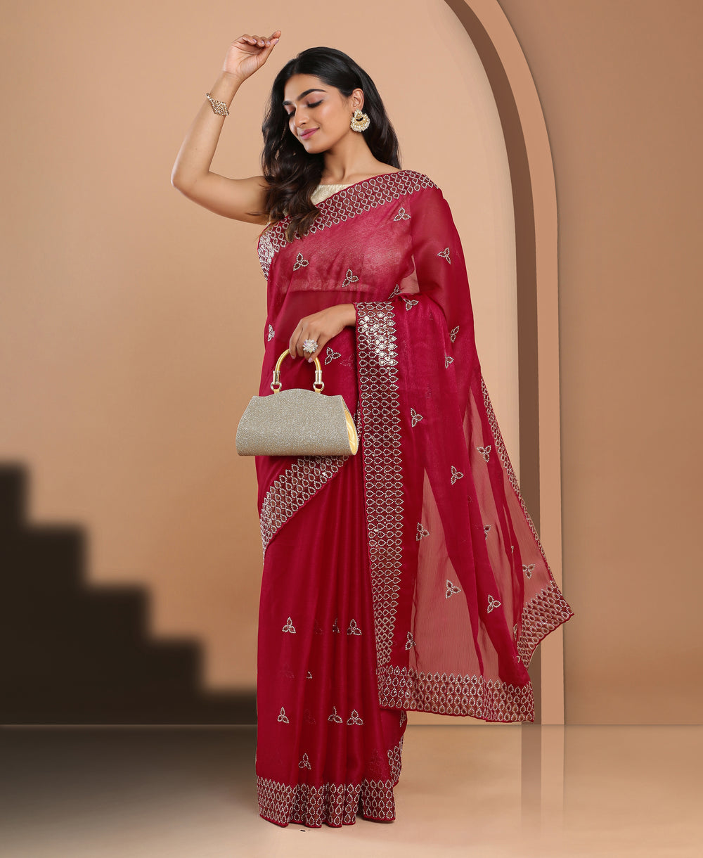 Orgnaza Ethnic Wear Red Color Saree