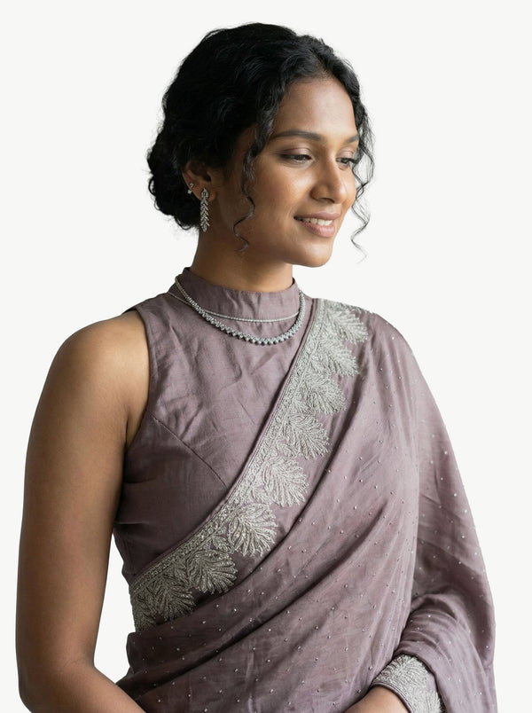 Vijithra Silk Violet Stone Work Zari Border Designer Saree