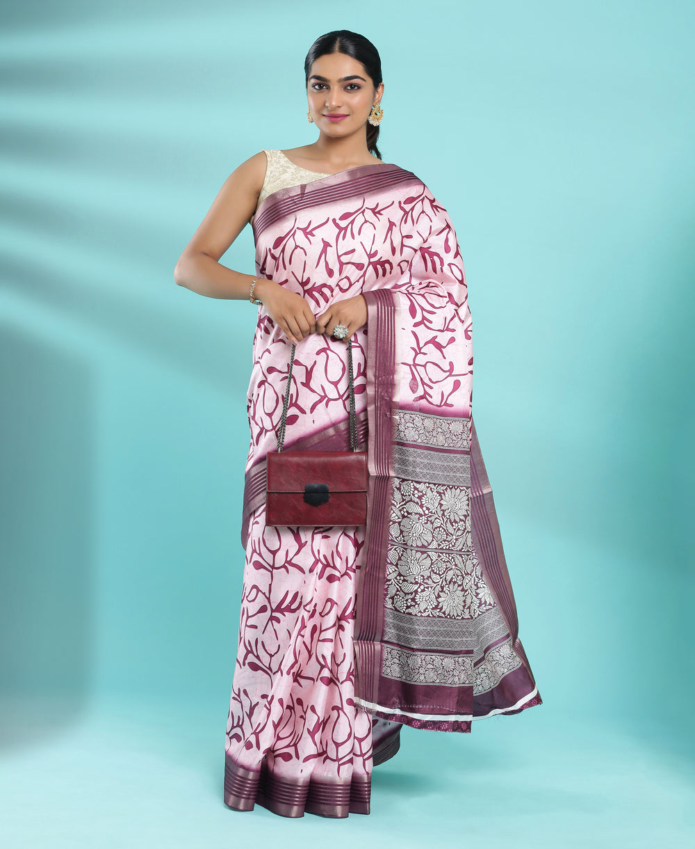 Jute Silk Casual Wear Burgundy Color Saree