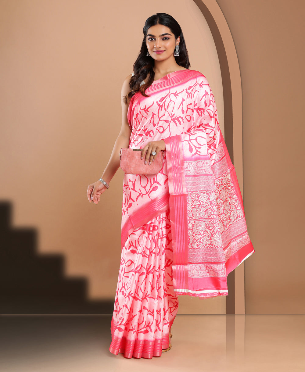 Jute Silk Casual Wear Pink Color Saree