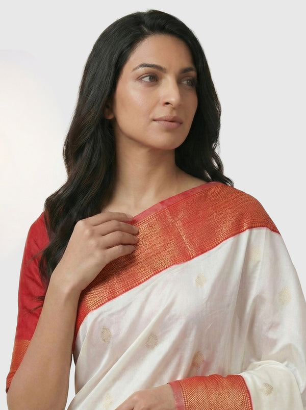 Semi Silk Classic Off White  Saree with Spaced Buttas