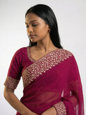 Vijithra Silk Rani Pink Embroidered Saree with Intricate Floral Border Work